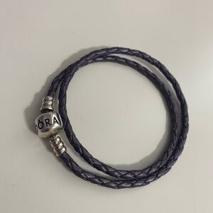 Pandora Double Leather Bracelet, Dark Purple, Size Small